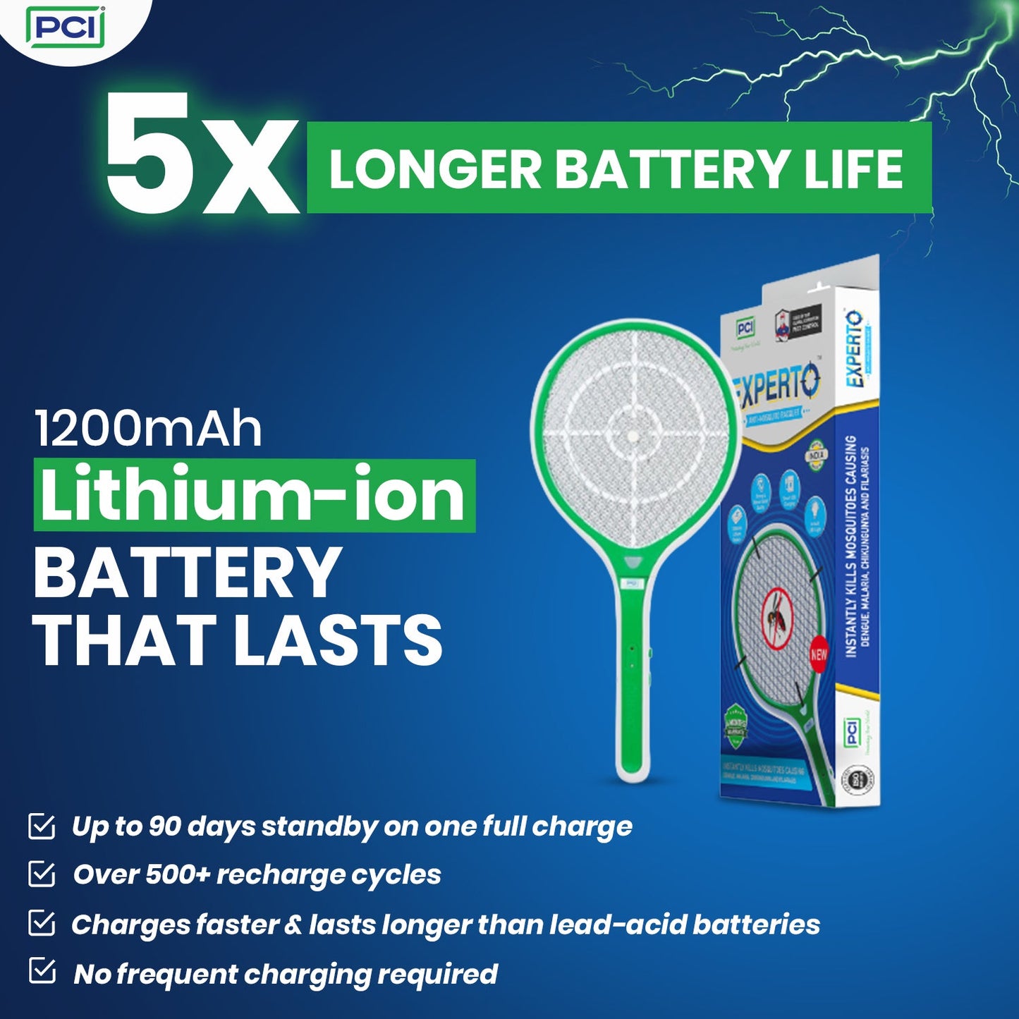 PCI ExpertO Rechargeable Mosquito Bat + Roban Rat Cake – 10 Wax Blocks | Indoor & Outdoor Use