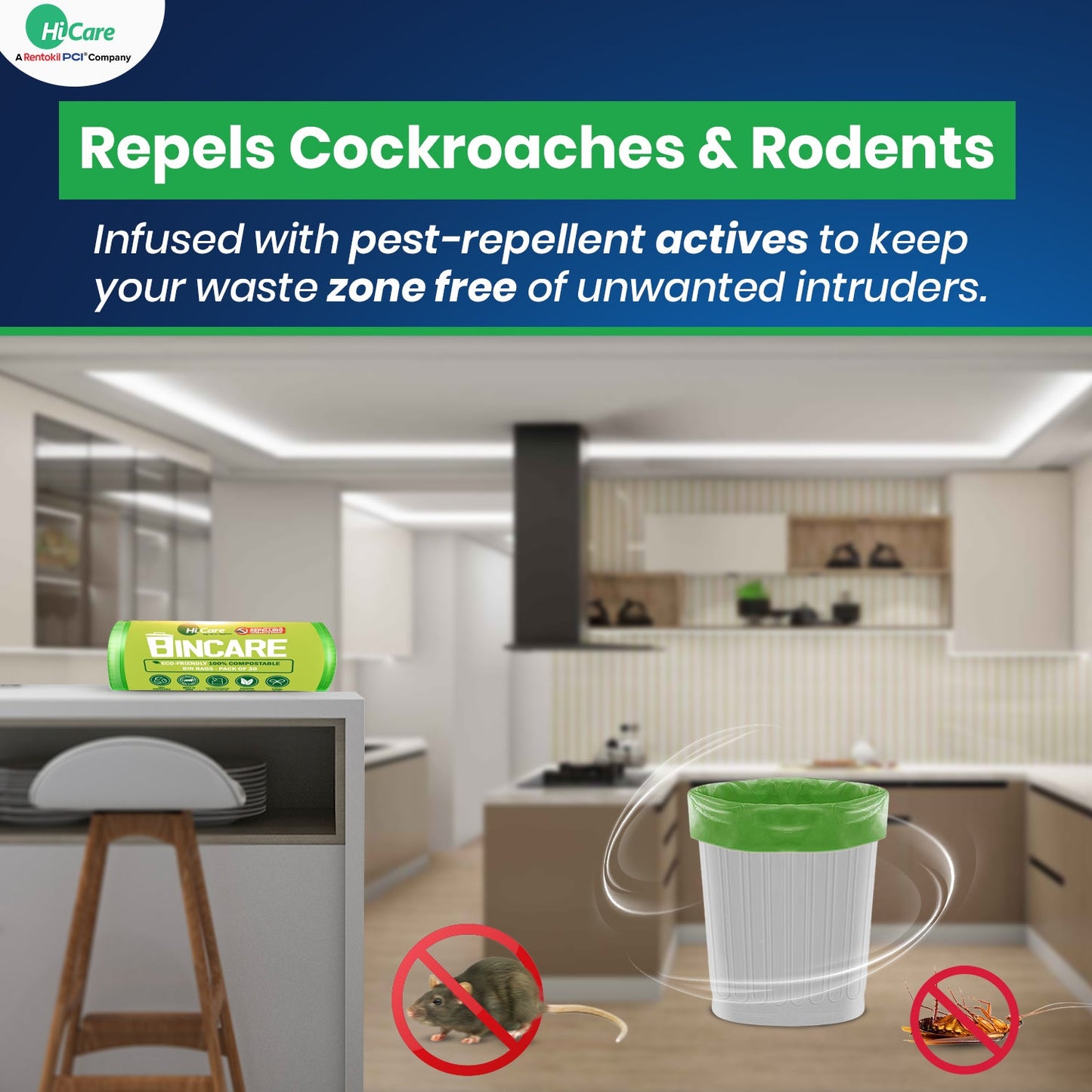 HiCare Bincare Compostable Garbage Bags I 120 Bags (Pack of 4)