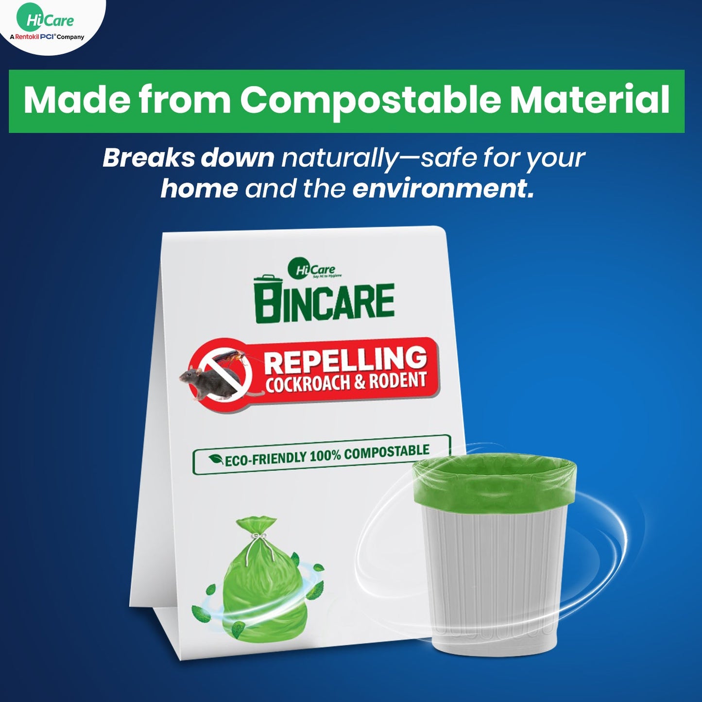 HiCare Bincare Compostable Garbage Bags I 120 Bags (Pack of 4)