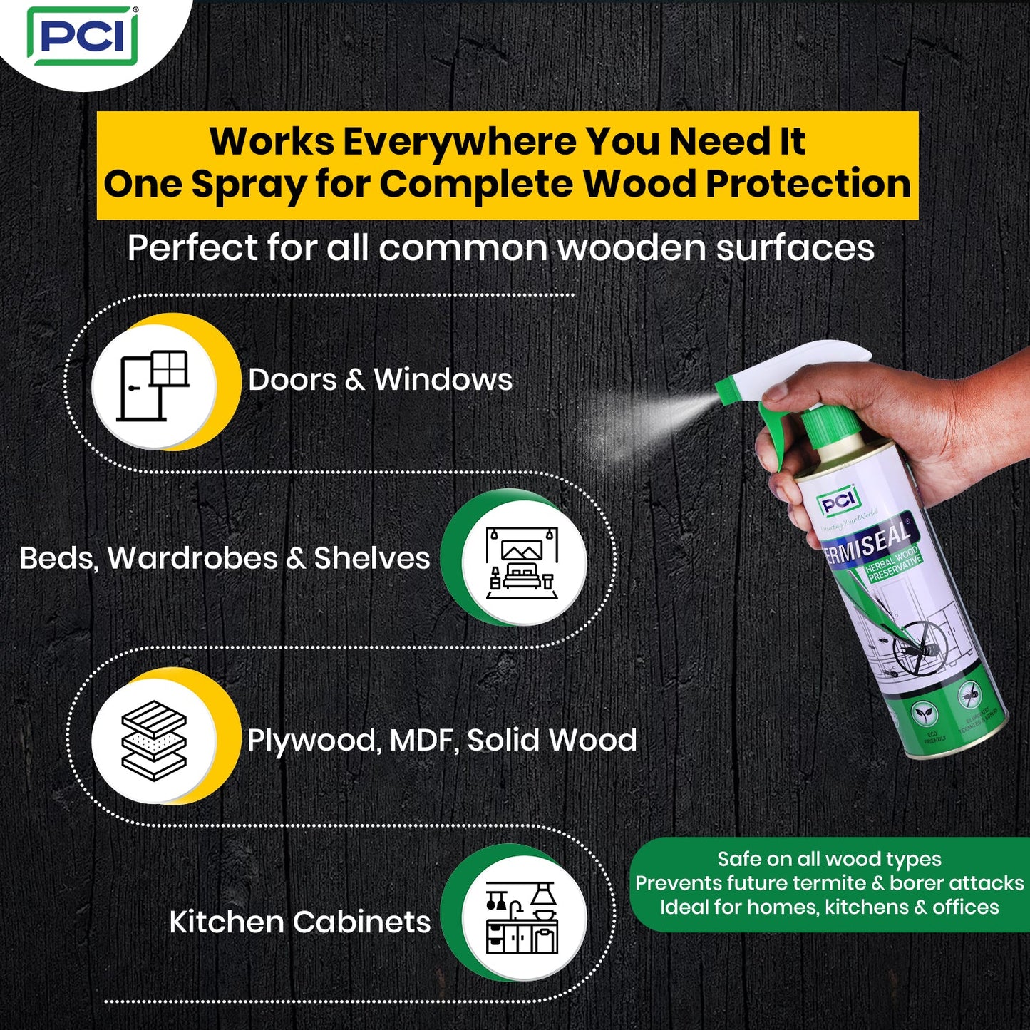 Termiseal Herbal Wood Preservative Spray - 500ml + 1Ltr| Eco-Friendly & Insect Protection for Wood Against Termites, Borers, and Pests.