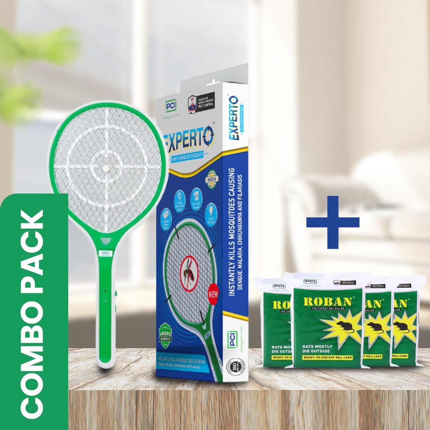 PCI ExpertO Rechargeable Mosquito Bat + Roban Rat Cake – 10 Wax Blocks | Indoor & Outdoor Use