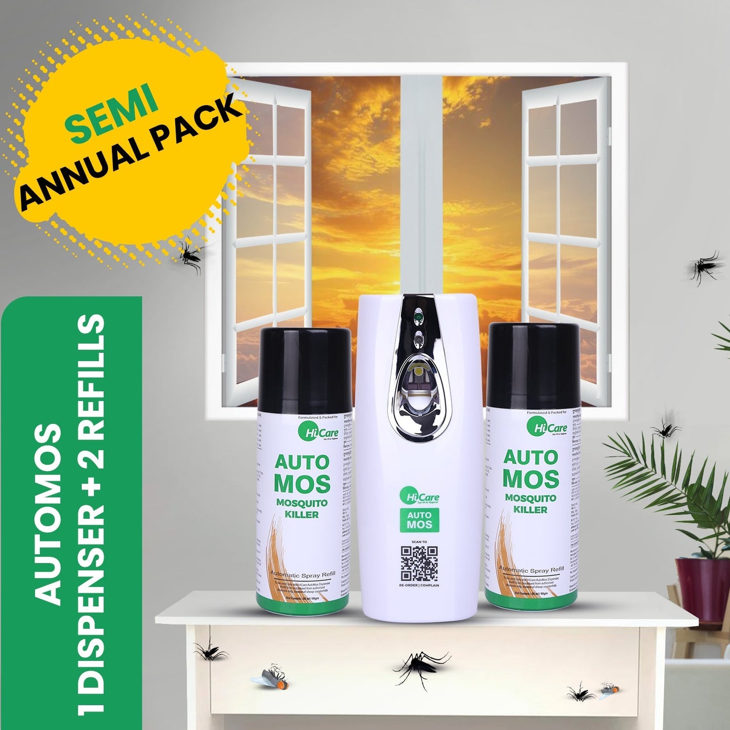 AutoMos Mosquito Repellent Machine Semi Annual Saver Pack - 1 Machine + 2 Refills | 180 Days