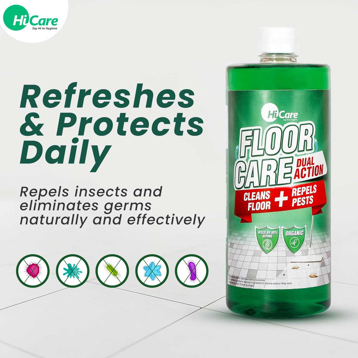 HiCare Organic Floor Disinfectant with Insect Repellent | 1L | Repels Cockroaches, Flies, Ants | Herbal Formula | Baby & Pet Safe | Multipurpose Cleaner for All Floors