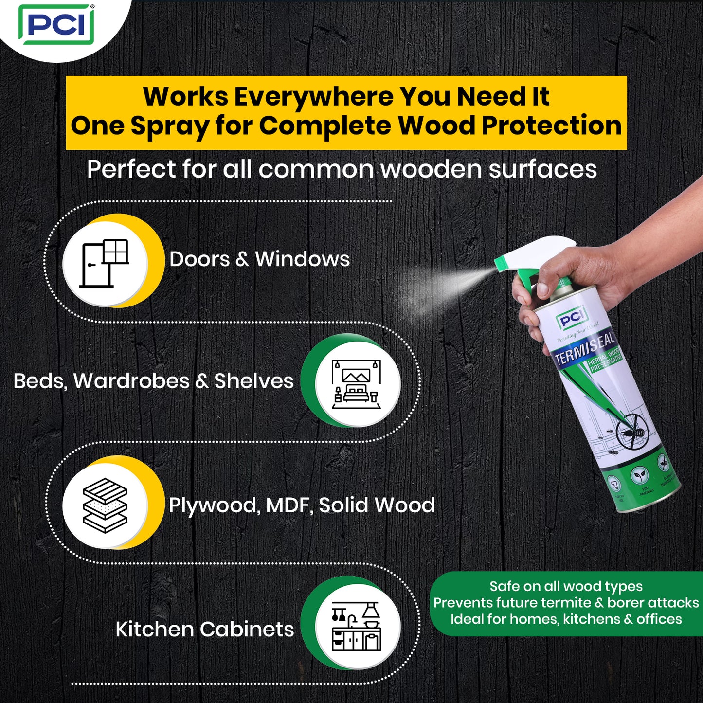 Termiseal Herbal Wood Preservative Spray - 500ml | Eco-Friendly Termite & Insect Protection for Wood Against Termites, Borers, and Pests