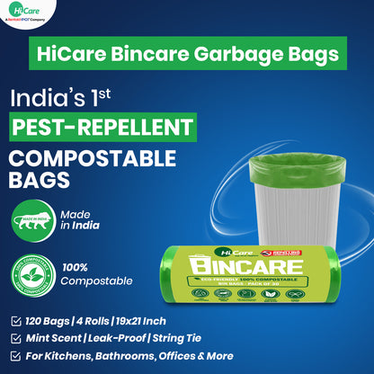 HiCare Bincare Compostibale Garbage Bags I 120 Bags (Pack of 4)