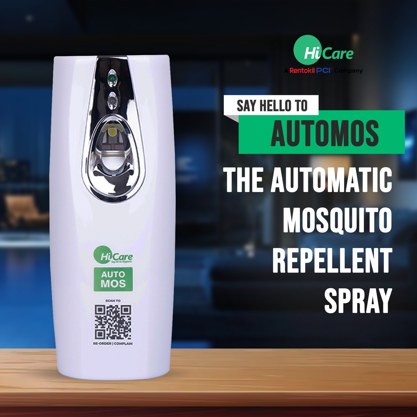 AutoMos Automatic Mosquito Repellent Dispenser – India’s 1st & Only | 24/7 Protection for Office Space, Living Room & Bedroom | Battery Operated, No Pungent Smell