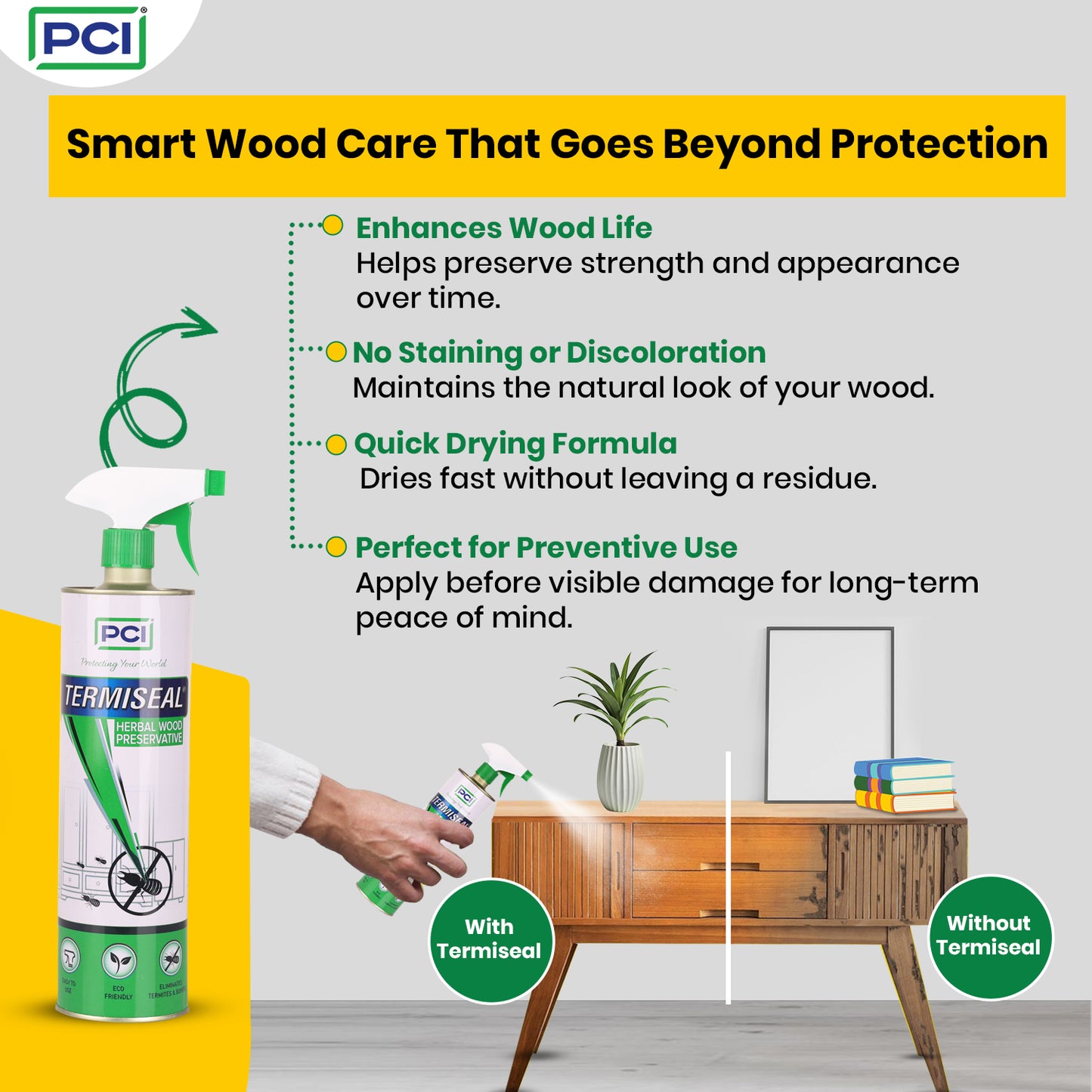Termiseal Herbal Wood Preservative Spray - 500ml | Eco-Friendly Termite & Insect Protection for Wood Against Termites, Borers, and Pests