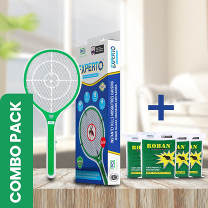 PCI ExpertO Rechargeable Mosquito Bat + Roban Rat Cake – 10 Wax Blocks | Indoor & Outdoor Use