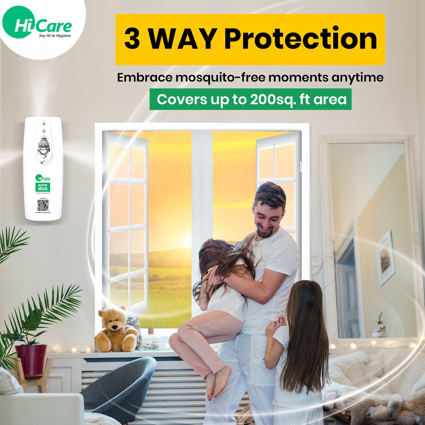 AutoMos Mosquito Repellent Machine + 1 Refill – Starter Pack | 90 Days Automatic Spray | Battery Operated, No Wires or Switches | No pungent Smell | Keep Windows Open 24×7