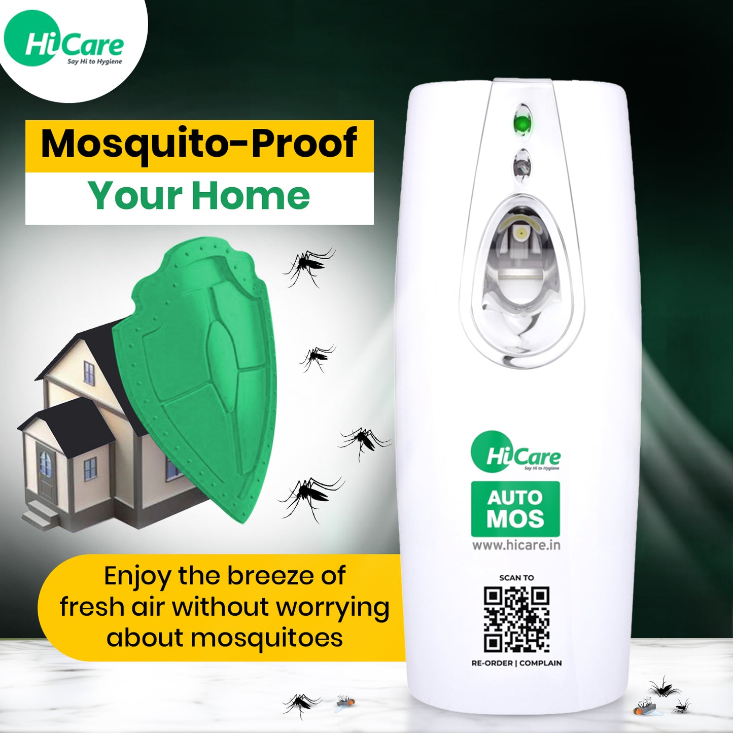 AutoMos Automatic Mosquito Repellent Dispenser – India’s 1st & Only | 24/7 Protection for Office Space, Living Room & Bedroom | Battery Operated, No Pungent Smell