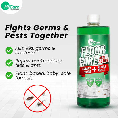 HiCare Organic Floor Disinfectant with Insect Repellent | 1L | Repels Cockroaches, Flies, Ants | Herbal Formula | Baby & Pet Safe | Multipurpose Cleaner for All Floors