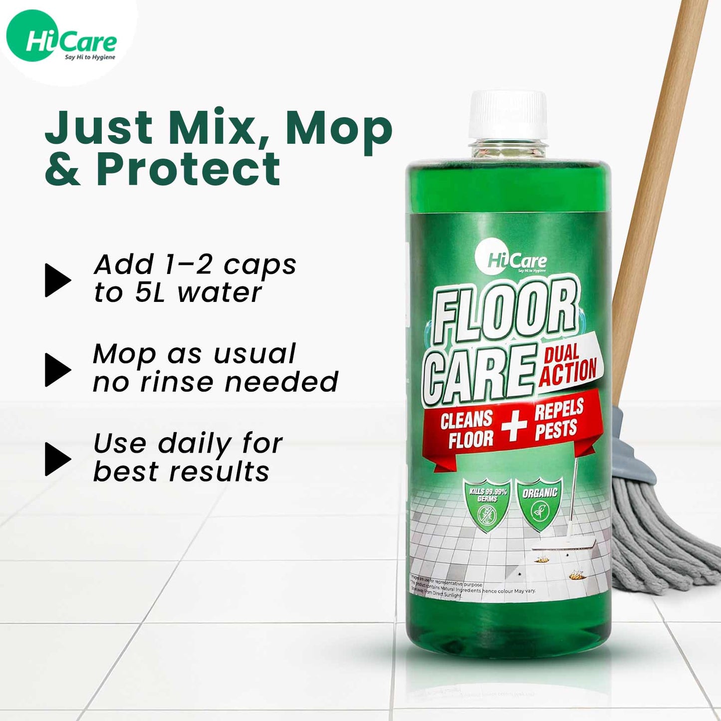 HiCare Organic Floor Disinfectant with Insect Repellent | 1L | Repels Cockroaches, Flies, Ants | Herbal Formula | Baby & Pet Safe | Multipurpose Cleaner for All Floors