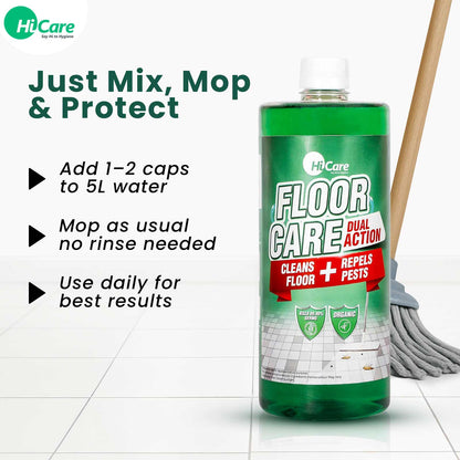 HiCare Organic Floor Disinfectant with Insect Repellent | 1L | Repels Cockroaches, Flies, Ants | Herbal Formula | Baby & Pet Safe | Multipurpose Cleaner for All Floors