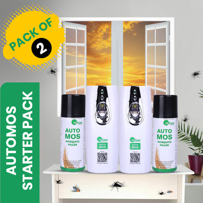 AutoMos Starter Pack (Pack of 2) – 2 Dispensers + 2 Refills | 90 Days of Mosquito Defense for Home & Office
