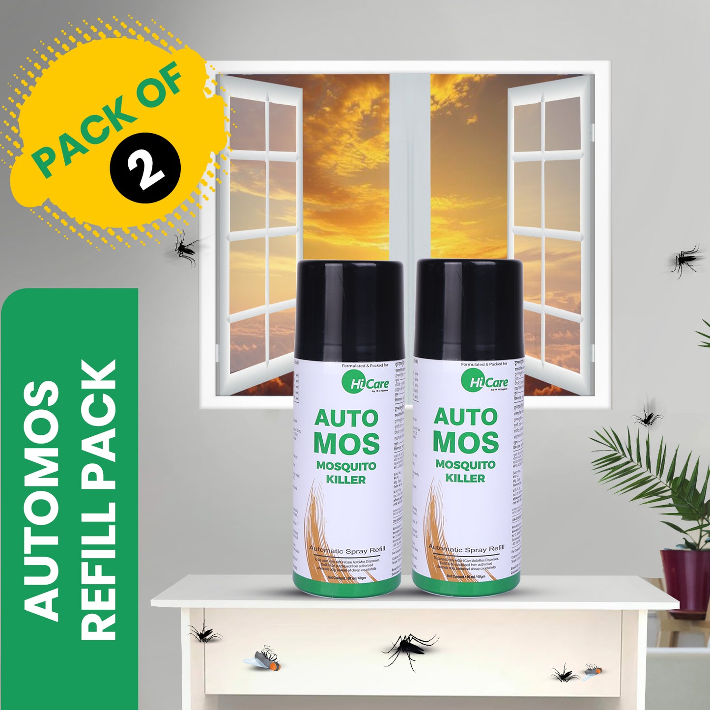 AutoMos Mosquito Repellent Refill (Pack of 2) – 90 Days Protection | Covers 200 sq. ft. for 180 Days, 400 sq. ft. for 90 Days | Silent, No Pungent Smell | Ideal for Living Spaces